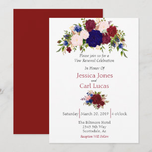 Burgunder Marine Blumen-Aquarell Erneuerung des Eh Einladung