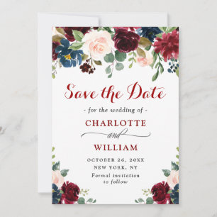 Burgunder Marineblau Hauchige Rustikale Florale Ho Save The Date