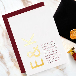 Burgunder-Maroon-Moderne-ECHTE-GOLD-Monogramm-Hoch Folieneinladung