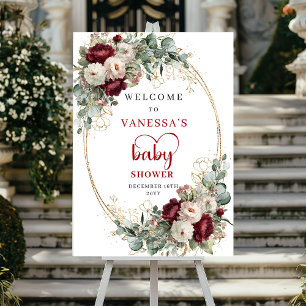Burgunder-Marsala-Blumen-Baby-Shower-Willkommenssc Poster