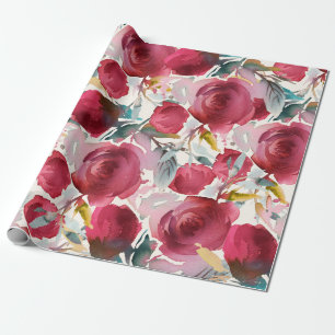Burgunder-Marsala-Boho-Aquarell-Blumenmuster Geschenkpapier