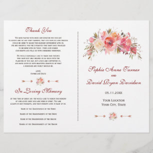 Burgunder-Marsala-Florales-Hochzeitsprogramm mit G