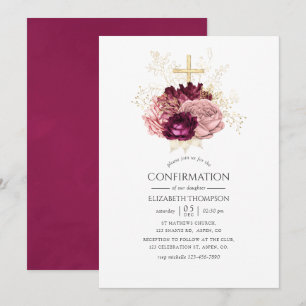 Burgunder Marsala Rosé und Gold Konfirmation Einladung