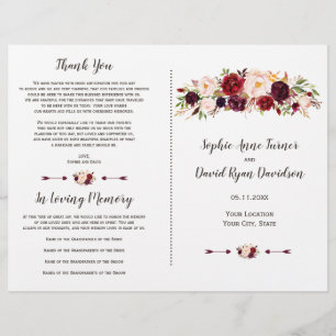 Burgunder Marsala Röte Florales Hochzeitsprogramm