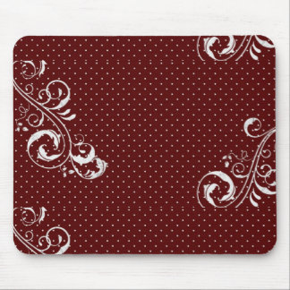 Burgunder-Mauspad mit weißen Blumen und Punkten Mousepad