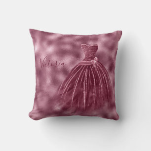 Burgunder Metallischer Eleganter Name Abendkleid  Kissen
