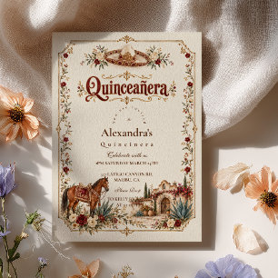 Burgunder-Mexikanische Charro-Quinceañera Einladung