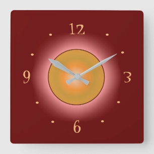 Burgunder mit heller Rose/orange Kreis > stoppt ab Quadratische Wanduhr