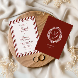 Burgunder-Monogramm-Hochzeitseinladung im Stil des Einladung