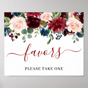 Burgunder Navy Blau Blush Blumen Favoren Hochzeit  Poster