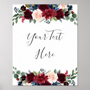 Burgunder Navy Blush Floral Wasserfarbe Custom Poster