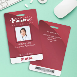 Burgunder-Nurse-ID-Ausweis mit Foto und Barcode Ausweis