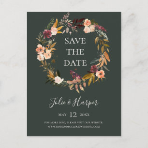 Burgunder Orange Floral Grün Save The Date Einladu Einladungspostkarte