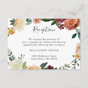 Burgunder Orangefarbene Florale Hochzeitsempfangsd Begleitkarte