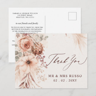 Burgunder Pampas Blumen Herbst Hochzeit Danke Postkarte