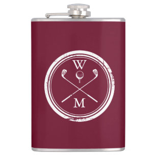 Burgunder personalisiertes Monogramm Golf Flachmann