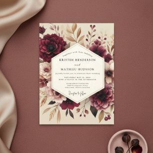 Burgunder-Pfingstrose Botanische Romanze Hochzeit Einladung