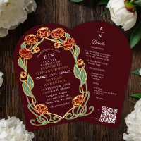 Burgunder-Pfingstrosen-Art-Nouveau-Hochzeits-QR-To