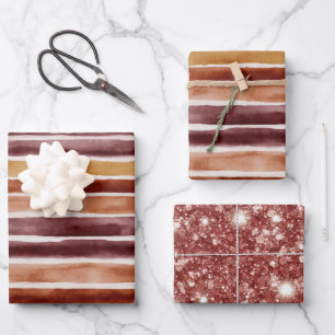 Burgunder Pfirsich Orange Rot Streifen Geburtstag Geschenkpapier Set