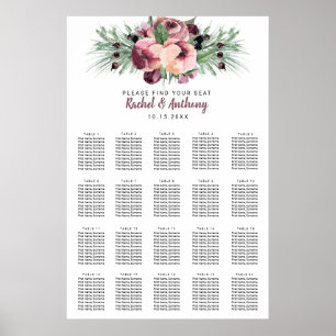 Burgunder-Pflaume-Beeren-Wasserfarben-Blumen-Weihn Poster