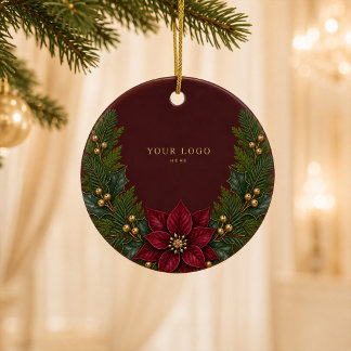 Burgunder Poinsettien-Ornament mit Ihrem Logo Keramik Ornament