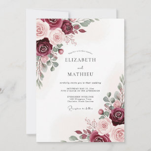 Burgunder Prächtige Botanische Hochzeit Einladung