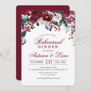 Burgunder Probe-Abendessen mit floraler Flora Einl Einladung