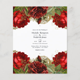 Burgunder Red and Gold Vintage Shabby-Rose Hochzei Flyer