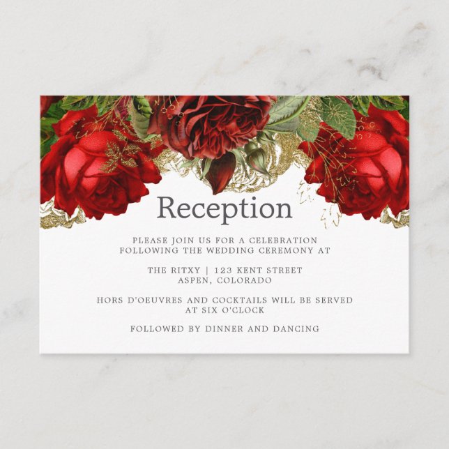 Burgunder Red and Gold Vintage Wedding Empfang Begleitkarte (Vorderseite)