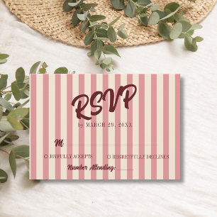 Burgunder-Retro-Rosé-Hochzeit mit rosa Streifen RSVP Karte