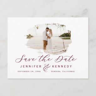 Burgunder Romantisch Gebürstet Foto Save The Date Postkarte