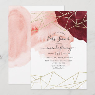 Burgunder-Rosa-Aquarell-Geometrie-Baby-Party Einladung