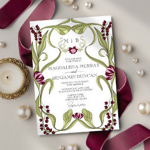 Burgunder-Rosa Art Nouveau Florale Hochzeit Einladung