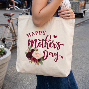 Burgunder-Rosa-Blumen Happy Mother's Day-Tasche Tragetasche