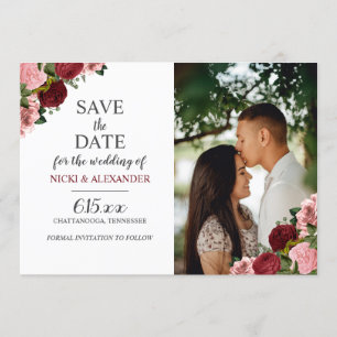 Burgunder-Rosa-Blumen-Hochzeit-Speichert-Datum Einladung