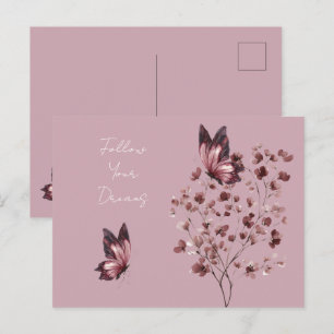 Burgunder Rosa Blumen Schmetterling Träume Postkarte