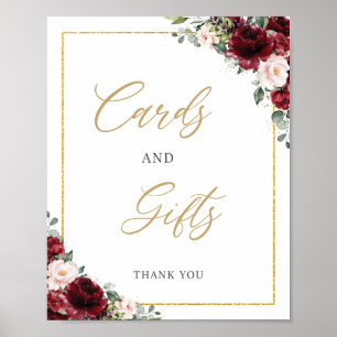 Burgunder-Rosa-Blumenkarten und Geschenke Schild