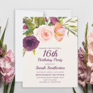 Burgunder-Rosa-Blush-Pink-Blumen zum 16. Geburtsta Karte