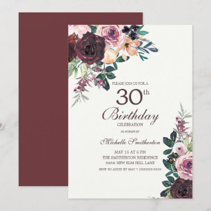 Burgunder-Rosa-Blütenblätter 30. Geburtstag Einladung