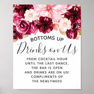 Burgunder-Rosa-Floral-Empfangs-Open-Bar-Tischschil Poster