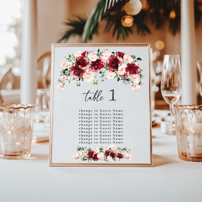 Burgunder-Rosa-Floral-Hochzeitstisch-Sitzplan (Von Creator hochgeladen)