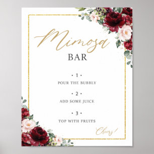Burgunder-Rosa Florales Mimosa-Bar-Schild Poster