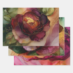 Burgunder Rosa Gold Rosen Floral Brautparty Geschenkpapier Set