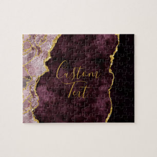 Burgunder-Rosa-Goldfolie-Achat-Marmor mit individu Puzzle