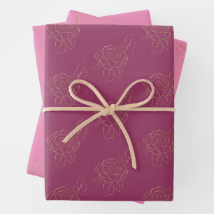 Burgunder Rosa Goldrosen Geschenkpapier Set