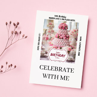 Burgunder Rosa Kuchen Foto 50. Geburtstagsparty Einladung
