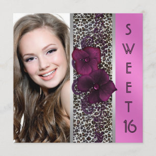 Burgunder-Rosa-Leoparden-Foto Sweet Sixteen Einladung