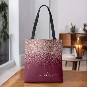 Burgunder-Rosa-Roségold-Glitter-Monogramm