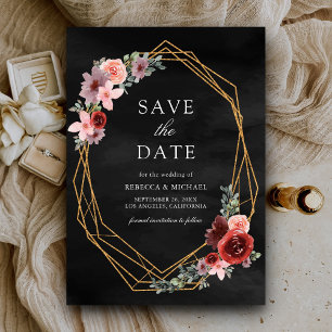 Burgunder-Rosa Rosen Schwarze Hochzeit Save The Date