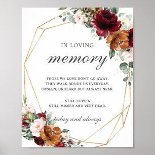Burgunder Rosa Rost Elfenbein Floral In Loving Mem Poster